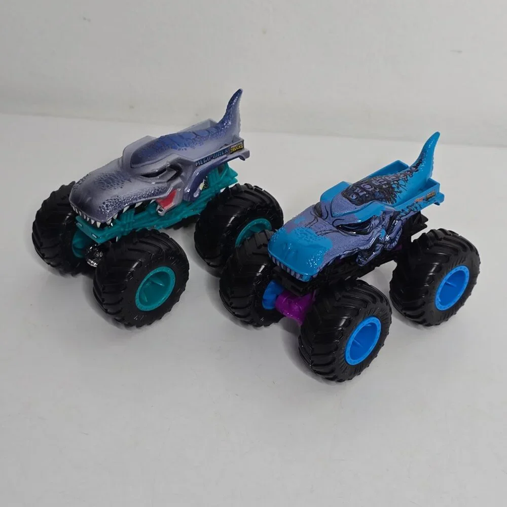 2 Hot Wheels Mega Wrex Monster Jam Trucks Lot Dinosaur 1:64 Blue Diecast
